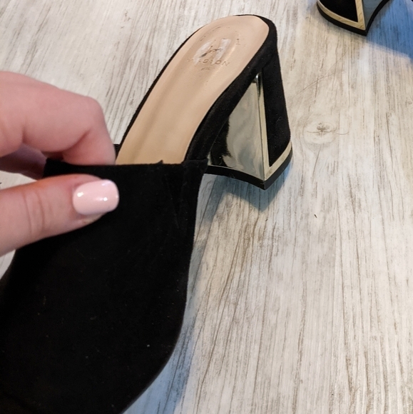 Y2K Chunky Heeled Vegan Suede 90s Mule Heels‎ from H by Halston Size 8 - Picture 4 of 7